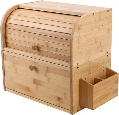 Bread Box For Kitchen Countertop Extra Large 2 Shelf Nature Bamboo • $55.79