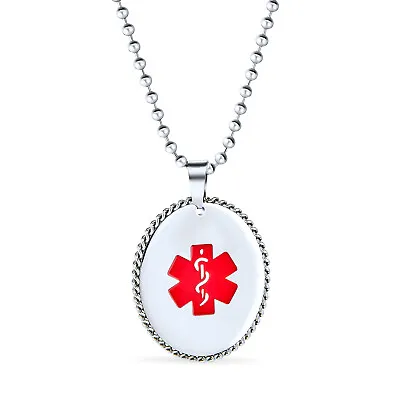 Medical Alert Id Dog Oval Rope Tag Pendant Engravable Necklace • $12.99