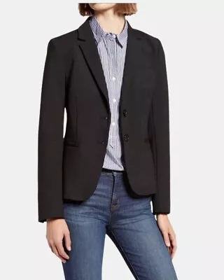 J Crew Blazer Jacket Original Schoolboy Lined Black Stretch Womens Medium • $47.99