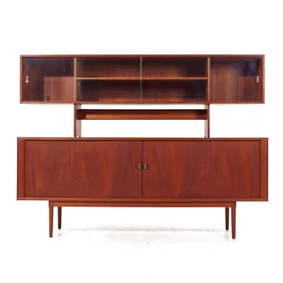 Svend Aage Larsen Mid Century Teak Tambour Door Credenza With Hutch • $6595