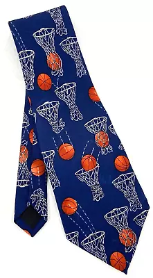 VTG Nicole Miller 1995 Basketball Hoop Navy Pointed Silk Suit Neck Tie • $25.49