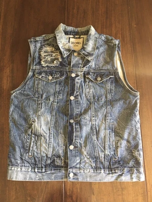 Decibel Dry Goods Biker Vest Mens Womens Size 2XL American Flag Distressed • £33.26