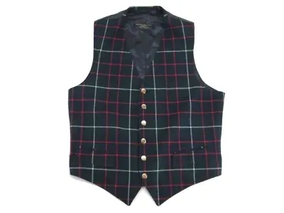 VTG Brooks Brothers Makers Blue Green Red Tartan Plaid Wool Waistcoat Vest Med • $79.99