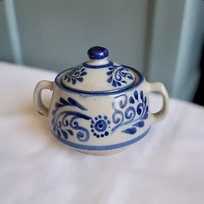 Mexican Pottery Stoneware Sugar Bowl Blue Puebla Kitchen Serving • $21.99