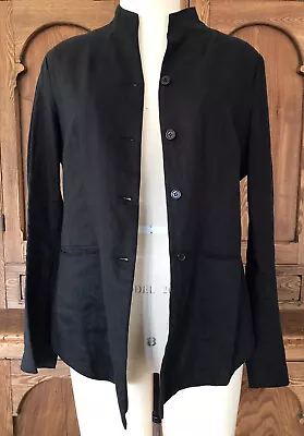ELM Design Iceland Matthildur 2 M 8 Black Linen Jacket Shirt Blazer Peplum Mock • $104.30