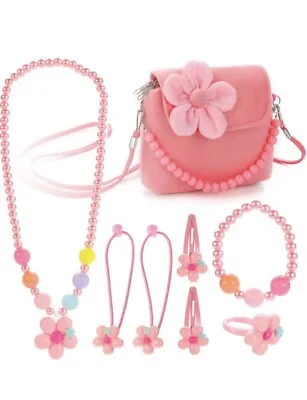 $19.99 • Buy 8 Pc Flower Necklace Bracelet Set Girls Litt Kids Valentines Day Birthday Gift