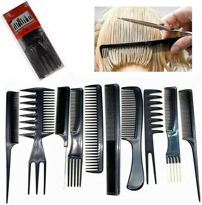 10 Pcs Hair Styling Comb Set Professional Black Hairdressing Brush Barbers Combs • £3.99