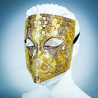 Gold Metal Laser Cut Venetian Buata Style Halloween Men Masquerade Mask  • $20.95