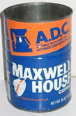 Vintage Empty Maxwell House 1 Pound ADC Blue/Orange Tin Can No Lid Prop Display • $5