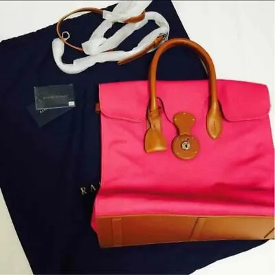 RALPH LAUREN Ricky Pink Canvas Leather 2WAY Tote Shoulder Bag Used JPN • £213.24