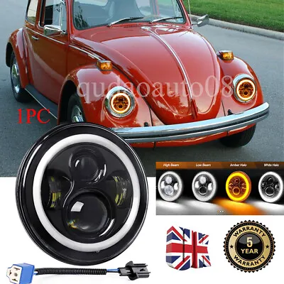 E Mark 7  Inch Round LED Headlight W/ Amber Turn Lights For VW Beetle 1967-1979 • £26.05