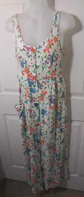 Vintage 1970's Terry Cloth Sun Maxi Dress White W/Vibrate Floral Pattern SZ 12 • $24.95