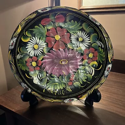 Vintage Batea Wood Bowl Floral Painted Mexico Folk Art • $29.99