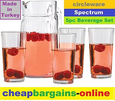 CIRCLEWARE SPECTRUM 5pc BEVERAGE SET PITCHER & COOLER GLASS DRINK SET GLASSWARE • $29.99