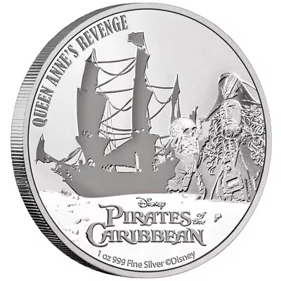 QUEEN ANNE'S REVENGE PIRATES OF THE CARIBBEAN 2022 1 Oz Pure Silver BU Coin NIUE • £43.20