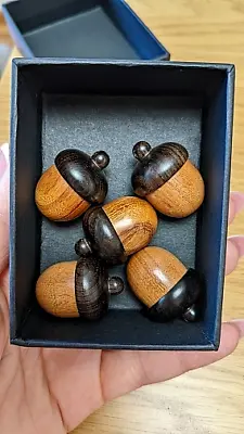 2 X Carved Sandal Wood Ojime Bead Oak Tree Acorns Screw Lid  Pendant  Pill Box • £17.99