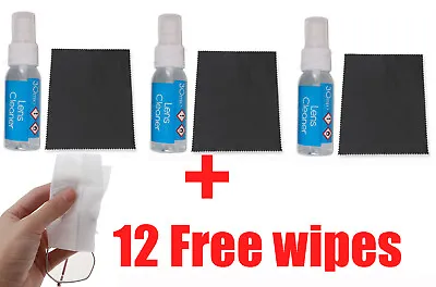 £6.99 • Buy 3 X Glasses Cleaner Microfiber Cloth Wipes Spectacle Lens Camera Cleaning 30ml
