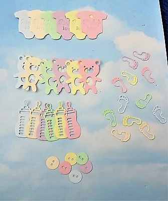 Die Cut Cuts Baby Vests Bottle Feet Buttons Teddy  X 32 Pastel Topper  Baby • £2