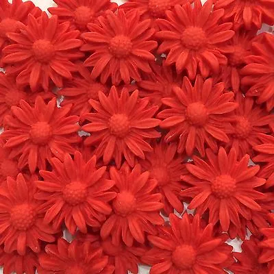 Edible Sugar Flowers 3D Red Daisies Cake Cup Cake Decorating Toppers X 20 • $16