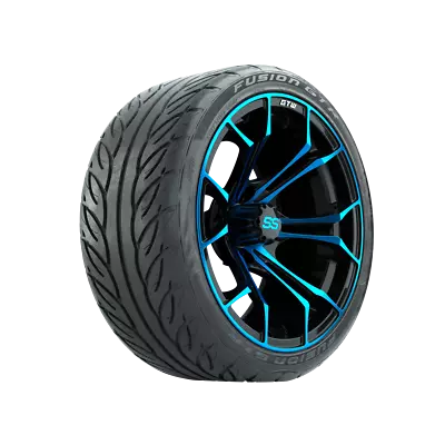 Set Of 4 GTW 15  Spyder Blue/Black Golf Cart Wheels On 22  Fusion Street Tires • $1134.95