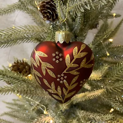 £7.29 • Buy Burgundy Red Gold Glitter Heart Christmas Tree Bauble Decoration Gisela Graham 