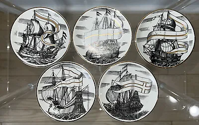 Set Of 5 Fornasetti Plates 4  Velieri Tall Ship Coasters MCM Mid Century- Milano • $298