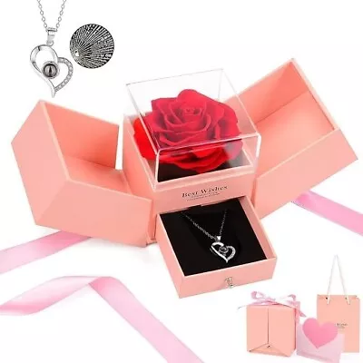 Eternal Rose With Necklace Preserved Rose Jewellery Gift Box For Women New • $54.95
