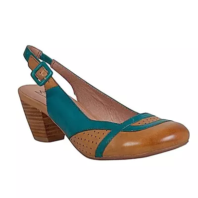 Miz Mooz Tampa Slingback Heels Sandals Womens 10 Brown Green Round Toe Leather  • $29.75