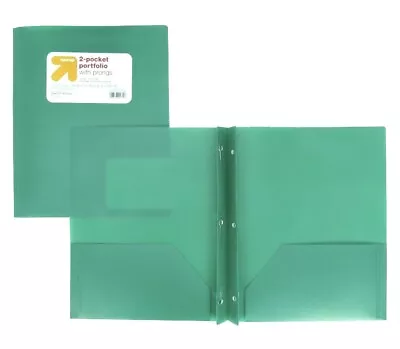 Up&Up 2 Pocket Plastic Folder With Prongs - Green (NEW) • $4.99