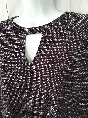 Michael Kors Top M Purple Artsy Geometric Stretch Knit Keyhole Neck Shirt Blouse • $13.29