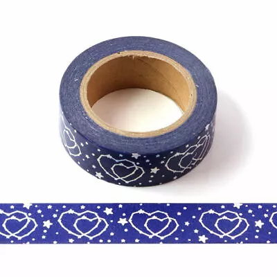 Blue With Silver Holographic Foil Double Hearts Washi Tape Decorative Masking  • £3.52