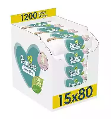 Pampers Sensitive Baby Wipes 15 Packs Of 80 = 1200 Baby Wet Wipes • £21.59