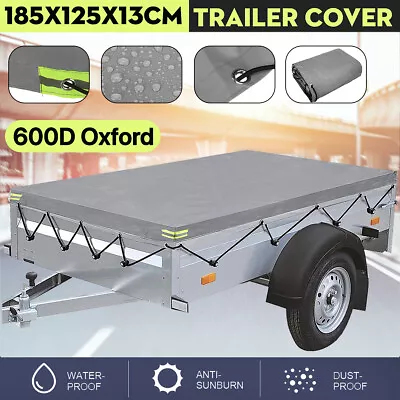 Gray Tray Trailer Cover 6x4ft Heavy Duty PVC Waterproof Protector Rubber Belt • $76.68