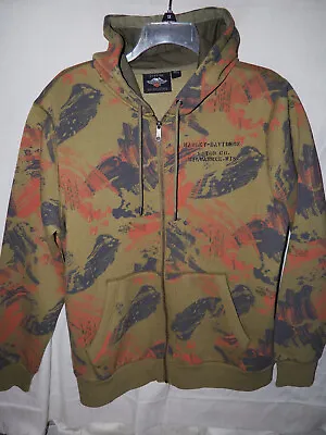 Harley Davidson Camo Hoodie Full Zip Front Pouch Pockets Men's Large • $27.95