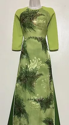 Ao Dai Silk Phap Sequins Beaded Double Layer Vietnamese Dress With Pant- Size S • $59.99