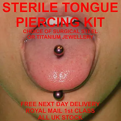 Sterile Surgical Steel - Tongue Piercing Kit - * Free Post* • £6.95