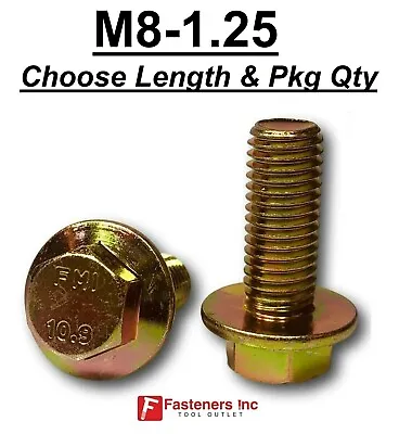 M8-1.25 X (Choose Length) Grade 10.9 Metric Flange Bolts Yellow Zinc Hardened • $39.17