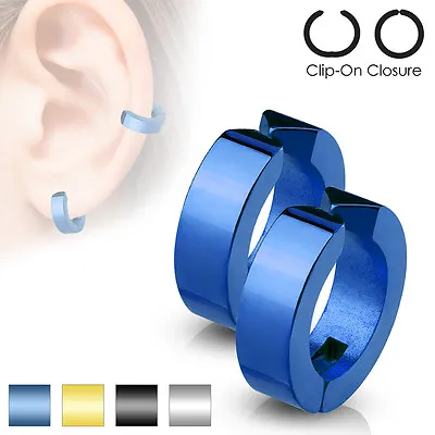 Mens Polished Surgical Steel Huggie Non Piercing Clip On Earrings • £2.89