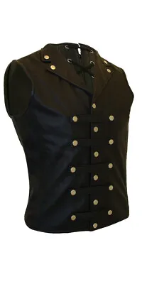 Mens Black Leather Waistcoat Vest Victorian Corset Steel Boned GOTH Military • $99.99