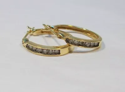 Fine Vintage Estate 14K Yellow Gold & DIAMONDS 3/4  HOOP Pierced Earrings 3.2 Gm • $160