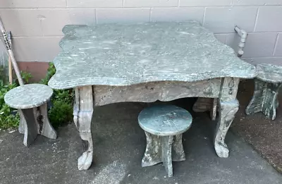 Green Marble Garden Table Set: Table With Four Stools • $750