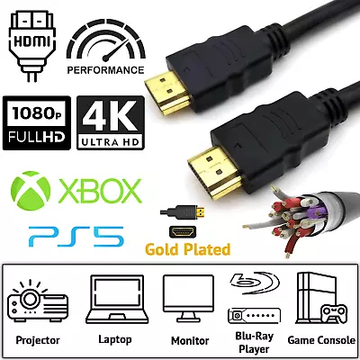 Premium 4k Hdmi Cable High Speed Gold Plated Extension Lead 2160p 3d 2d Hdtv • £4.49