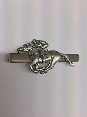 Race Horse & Jockey PP-E20 English Pewter Emblem On A Tie Clip (slide) • £9.95