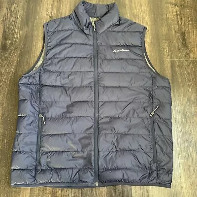 Mens Eddie Bauer Blue Down Insulated Hiking Puffer Vest Size Large L • $26.24