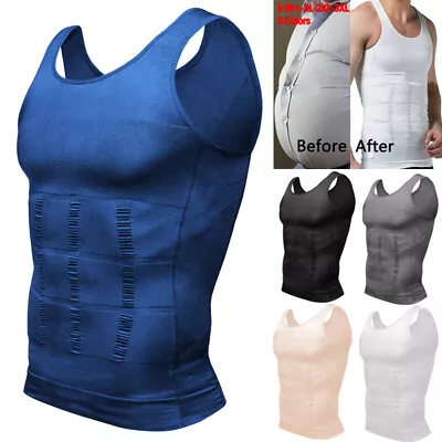 MEN SLIMMING Body Shaper VEST Firm Chest Belly Waist Boobs Compression Shirt Top • £5.99