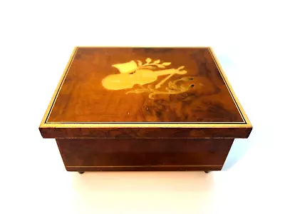 Vintage Wooden Musical Box/Trinket Floral Design Made In Italy Plays Love Story • $19.95