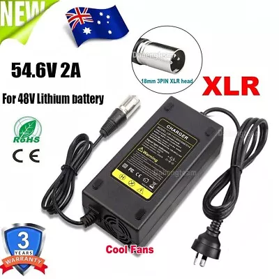 Electric Bike Ebike 48V Lithium Battery Charger 3 Pin XLR Plug 54.6V 2A For 13S • $18.04