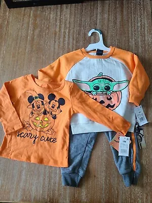 NEW 2x Disney 18M Toddler Baby Halloween Fall Clothes Grogu Micky Minnie Mouse • $25.99