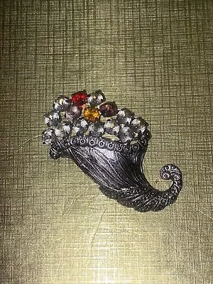 Vintage Brooch Pin Rhinestone Cornucopia Signed B David Jewelry • $0.99