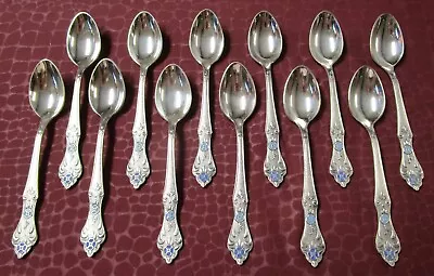 Russian 12 Coffee Spoons Blue Enamel Flowers Excellent No Monograms • $74.99